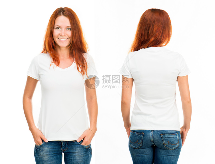 穿着白色T恤衫的女孩照片青年女性棉布成人冒充衬衫青少年金发女郎头发图片