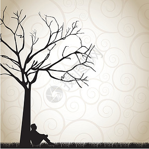 横向景观草地冥想精神寂寞生活树干思维孤独植物分支机构设计图片