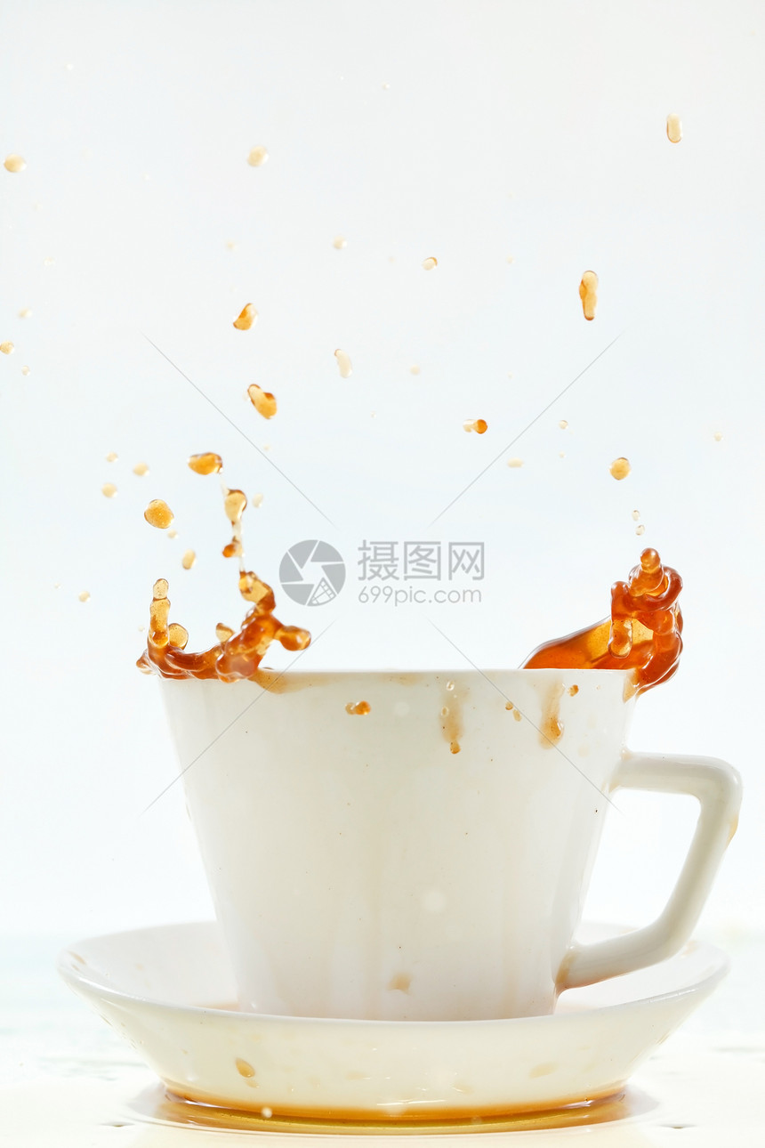 咖啡加茶杯早餐杯子创造力棕色餐厅咖啡店黑色白色商业飞沫图片