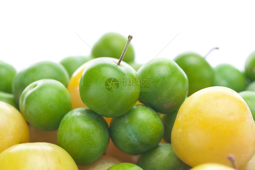 绿色和黄色李子背景食物紫色季节水果甜点团体杂货生产小吃果味图片