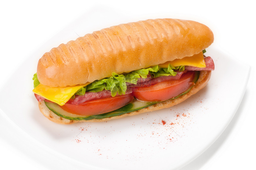 火腿和奶酪三明治野餐饮食蔬菜面包盘子芝麻小吃美食美味沙拉图片