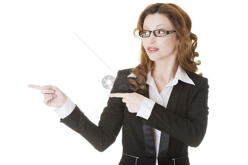 成功的商业女商务人士指出笔记本商务产品手指白色人士微笑棕色情绪化手臂图片