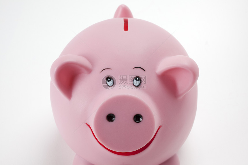 微笑小猪银行家居白色理念红色设备金融物体财富用品储蓄图片