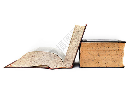 打开旧字典古董精装书文档白色文学出版物背景图片
