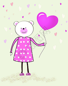 带发卡小女孩灰色泰迪熊带补丁紫色礼物卡片素描展示绘画卡通片乐趣童年问候语设计图片