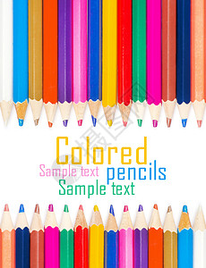白色背景上用于创作的一套彩色铅笔集宏观橙子办公室蓝色创造力绘画工具彩虹蜡笔教育背景图片