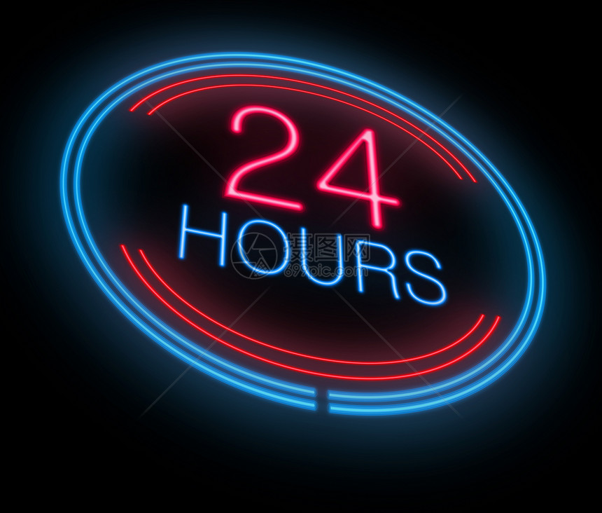 24小时开放概念手术圆形服务工作插图指示牌时间购物黑色图片