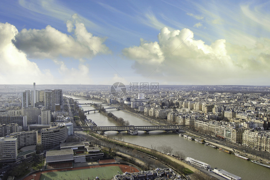 Eiffel铁塔的巴黎之景街道橙子旅游太阳房子景观文化旅行公园全景图片
