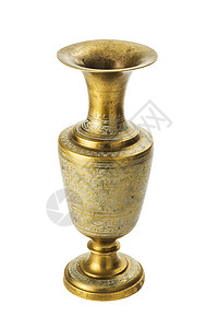 白色背景的黄色青铜花瓶水壶风格金属雕刻金子艺术品装饰品古董装饰复古背景图片