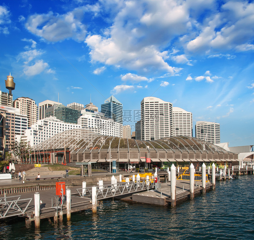 美丽的悉尼天际线 与城市摩天大厦市中心地标房子港口歌剧办公室全景建筑蓝色花园图片