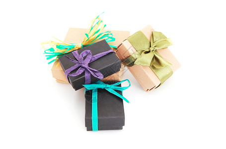 紫色条纹盒子白色背景的彩色礼品盒庆典条纹宏观展示蓝色紫色送货盒子礼物庆祝背景