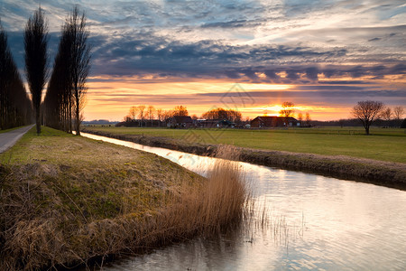 荷兰农田的日落高清图片