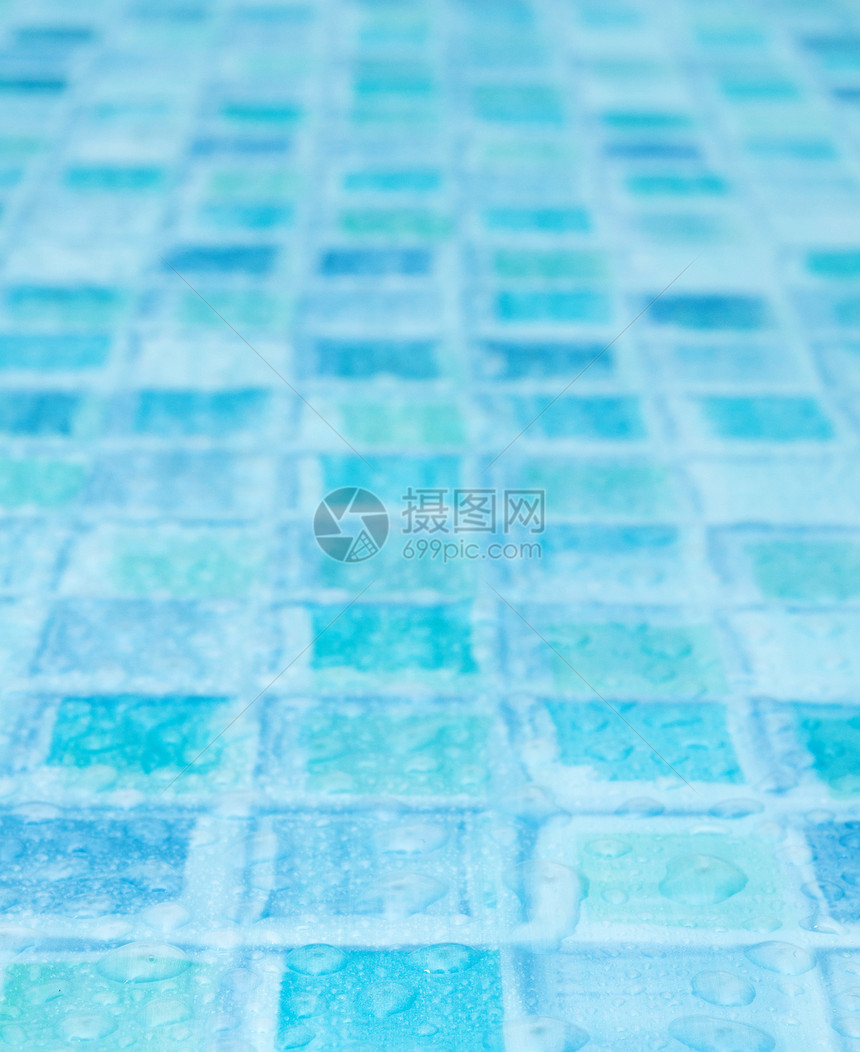 浴室的蓝色瓷砖材料制品正方形马赛克墙纸陶瓷游泳地面水池图片