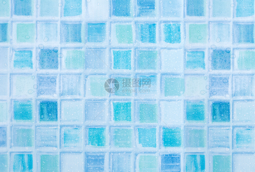 浴室的蓝色瓷砖马赛克材料墙纸水池制品陶瓷正方形游泳地面图片