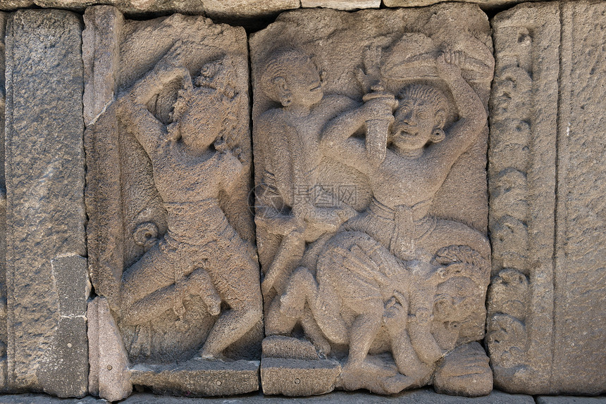 印度尼西亚普兰巴南寺庙的雕刻宗教装饰废墟上帝石头故事风格装饰品地标考古学图片