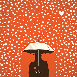 心雨男人在雨伞下 在红心上的男人使雨滴插画