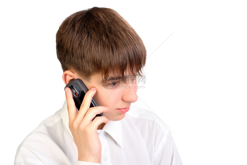 青少年说电话注意力棕色通讯商业讲话学生思考正装消息白色图片