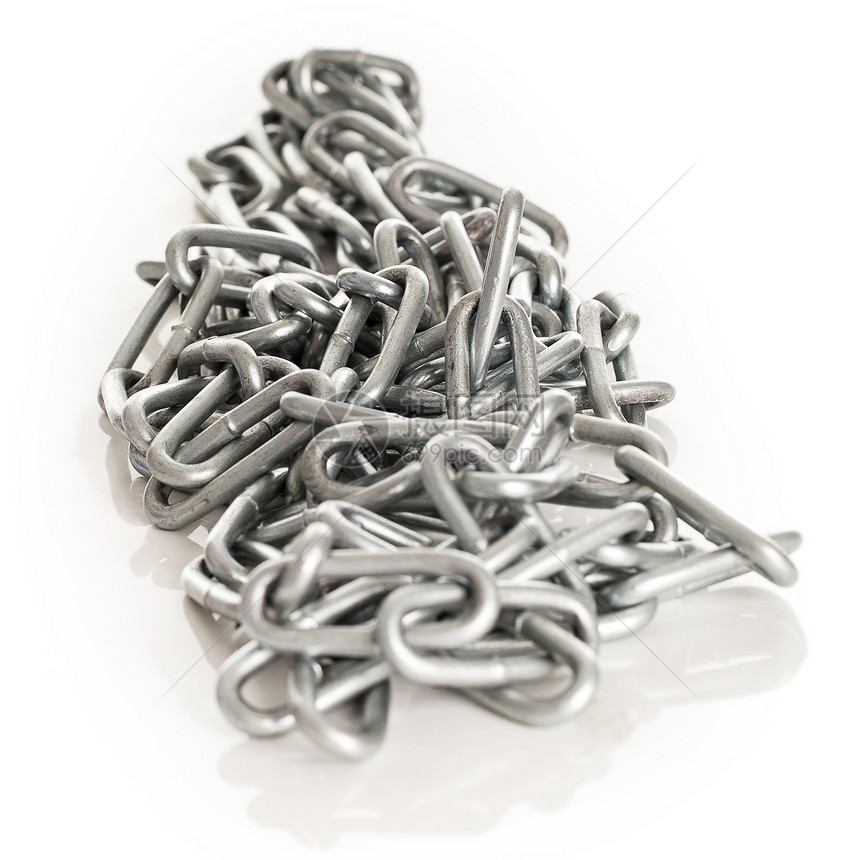 银金属链 背景在背面白色工业工具金属合金枷锁力量灰色安全图片