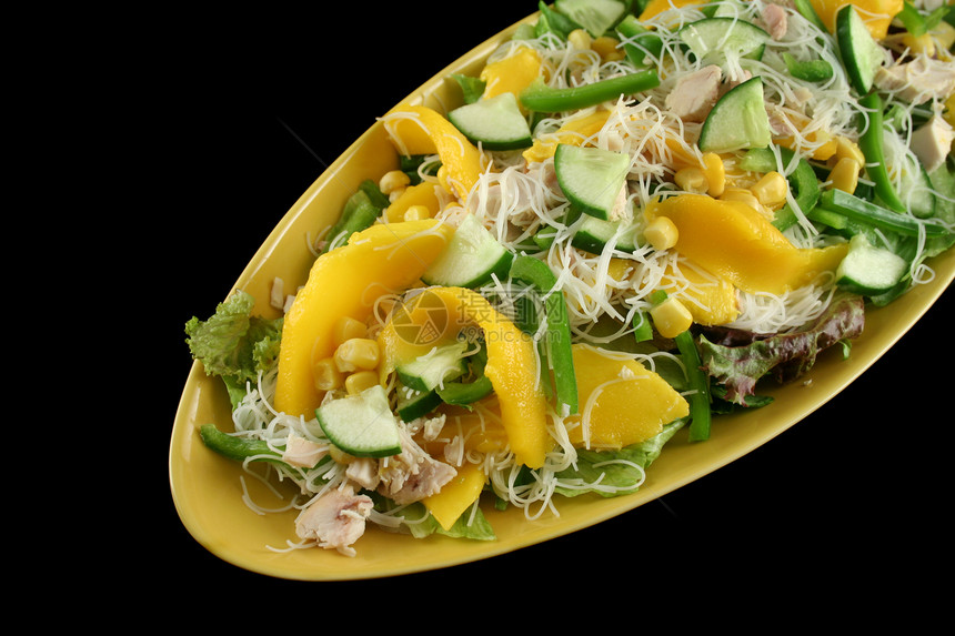 鸡肉芒果沙拉低脂肪烹饪美食黄瓜面条午餐辣椒蔬菜小吃用餐图片