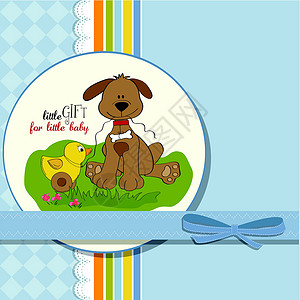 缸鸭狗带狗和鸭玩具的婴儿淋浴卡卡片庆典喜悦衣服生日横幅礼物邀请函纪念日框架插画
