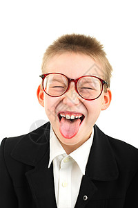 有趣的学校男孩傻子快乐喜悦乐趣套装瞳孔牙齿孩子鬼脸青春期背景图片
