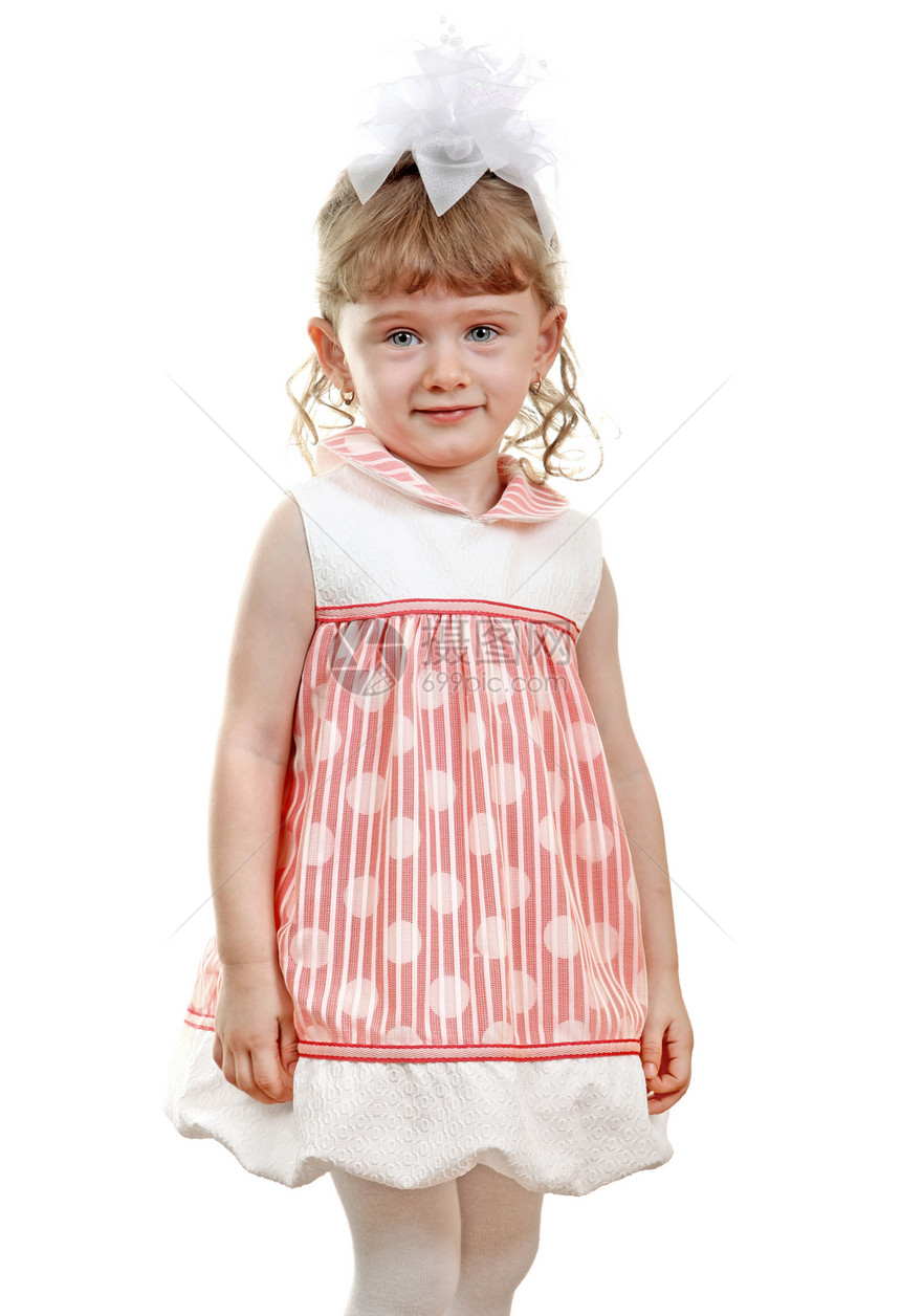 小女孩肖画圆点粉色婴儿女性裙子孩子白色卷发童年工作室图片