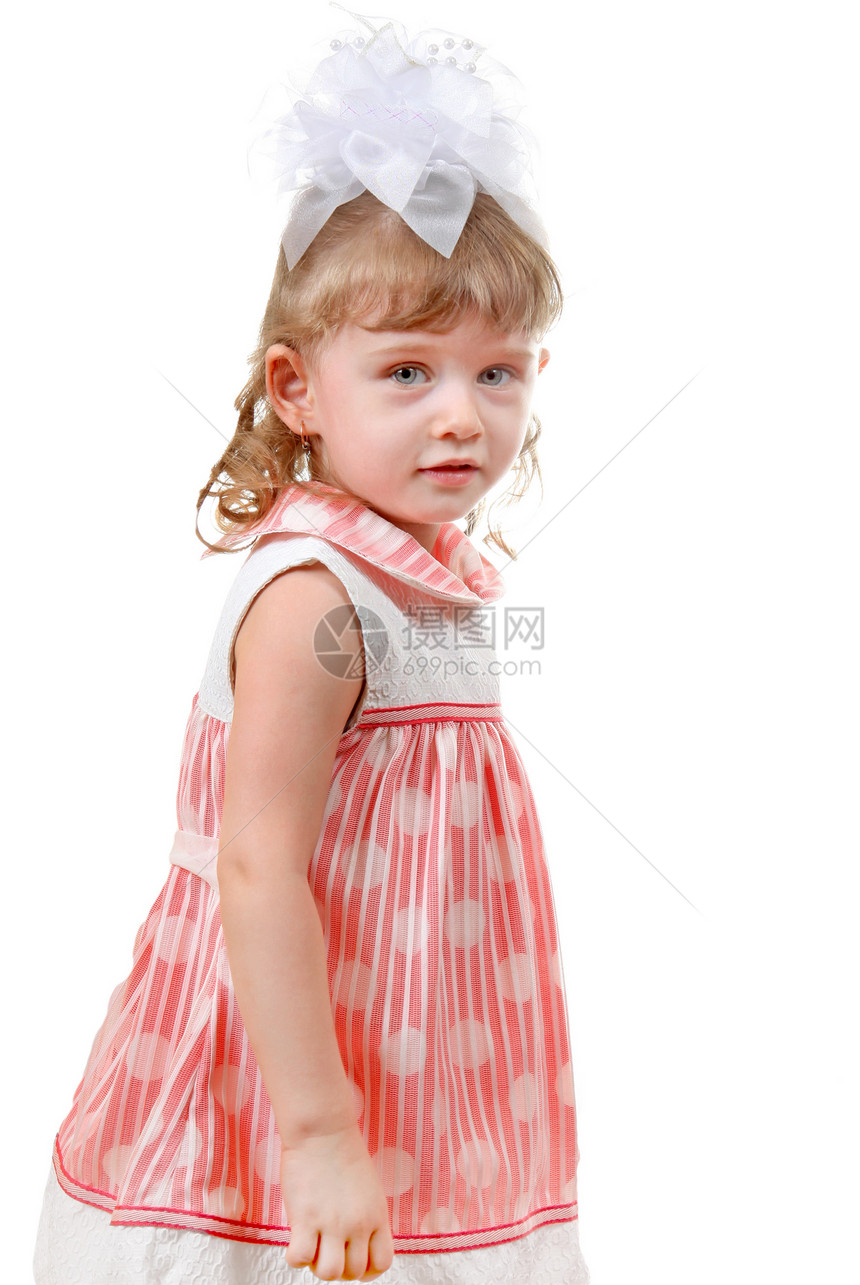 小女孩肖画圆点孩子粉色白色裙子工作室女性童年卷发婴儿图片