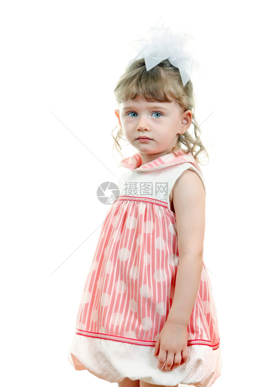 小女孩肖画粉色圆点裙子婴儿工作室孩子卷发童年白色女性图片