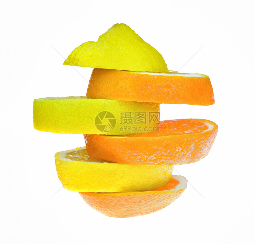 柠檬和橙色切片健康茶点白色水果果汁维生素热带圆形橙子图片