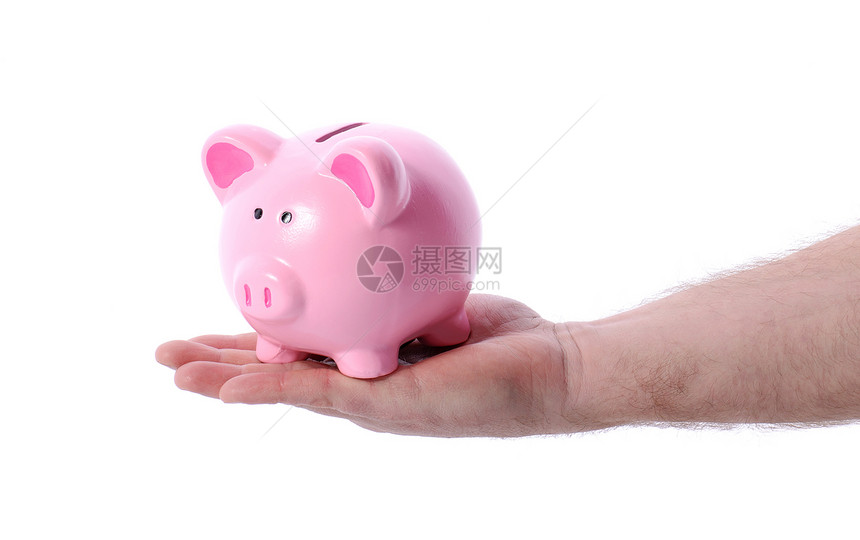 养猪银行储蓄对象符号手臂财务白色粉色金融财富想法图片