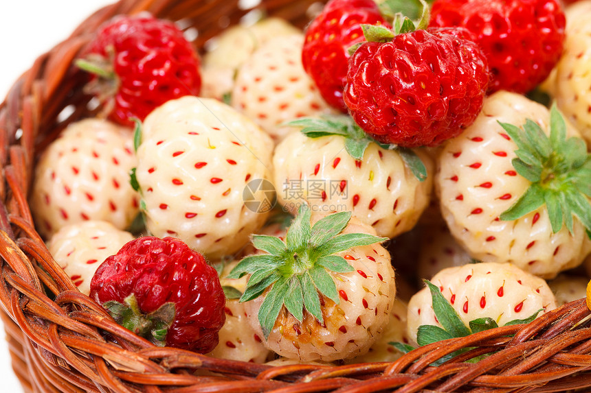 篮子里的白草莓和红草莓食物文化白色红色味道水果浆果图片