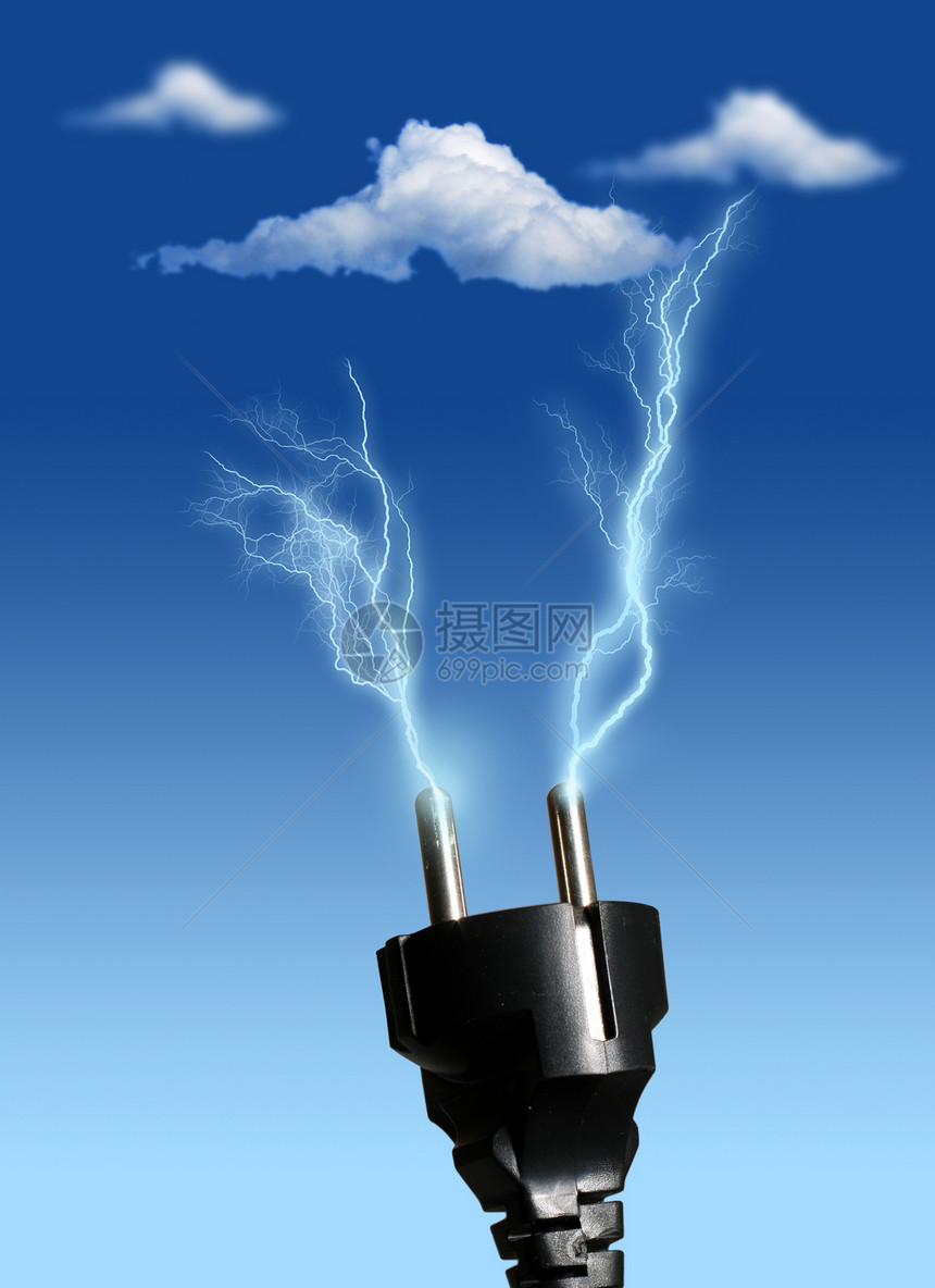 清洁能源天空黑色释放火花蓝色闪电电压震惊连接器金属图片