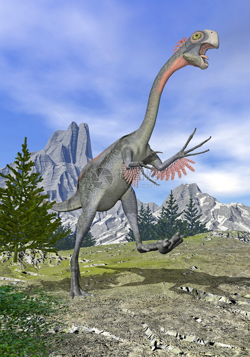 恐龙运行  3D热带蜥蜴沙漠生物爬虫跑步枞树捕食者场景侏罗纪图片