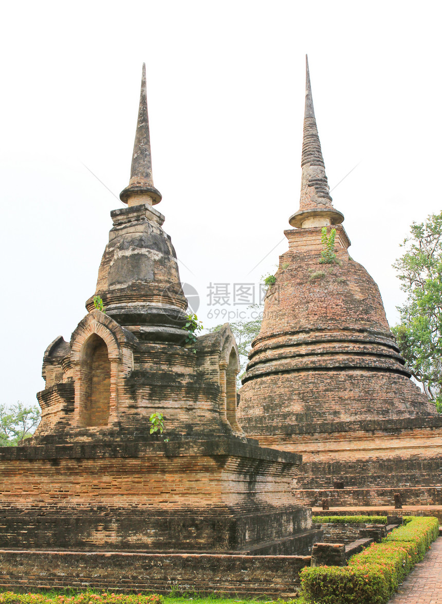 泰国Sukhothai历史公园的Wat Sa Si游客雕像公园文化石头建筑学佛教徒场景遗产考古学图片