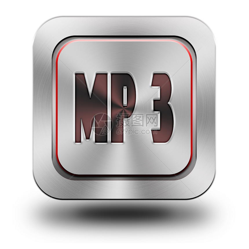 MP3 铝光化图标正方形拉丝钥匙金属手表徽标玩家工作簿标识按钮图片