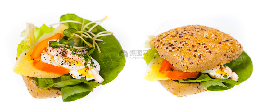 美味又健康的三明治面包早餐食物辣椒蔬菜午餐小吃豆芽图片
