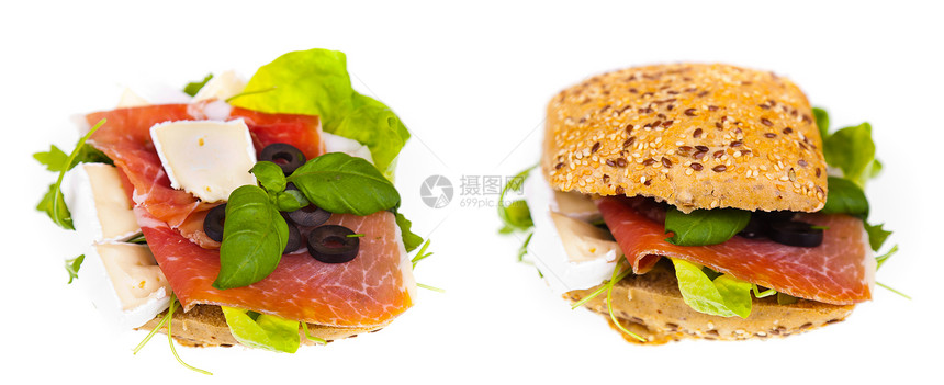美味又健康的三明治蔬菜午餐火腿早餐食物面包小吃图片