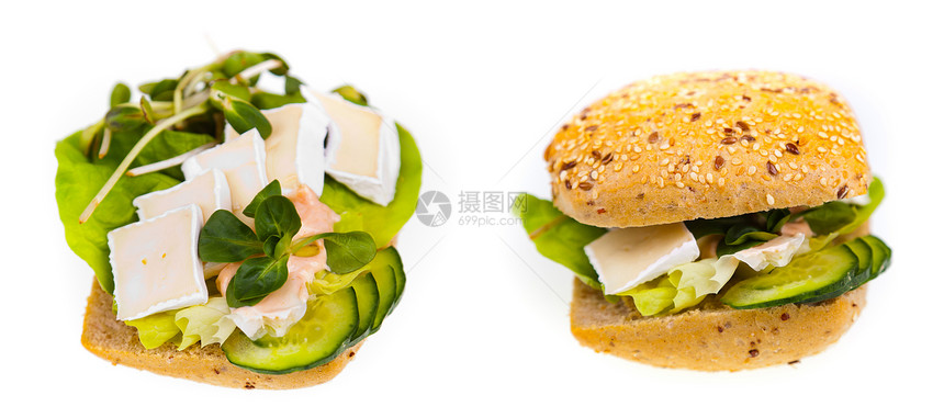 美味又健康的三明治早餐午餐黄瓜小吃豆芽面包食物蔬菜图片