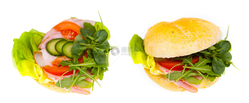 美味又健康的三明治蔬菜面包食物早餐火腿午餐黄瓜小吃图片
