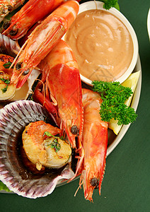 海食盘柠檬烹饪甲壳类营养海鲜用餐味道敷料贝类扇贝高清图片