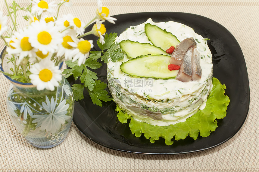 沙拉花瓶黄瓜草药蔬菜食物烹饪叶子玻璃香菜场地图片