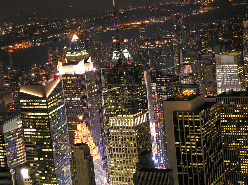 纽约市夜景之夜场景商业反射建筑学帝国办公室日落建筑物摩天大楼生活图片