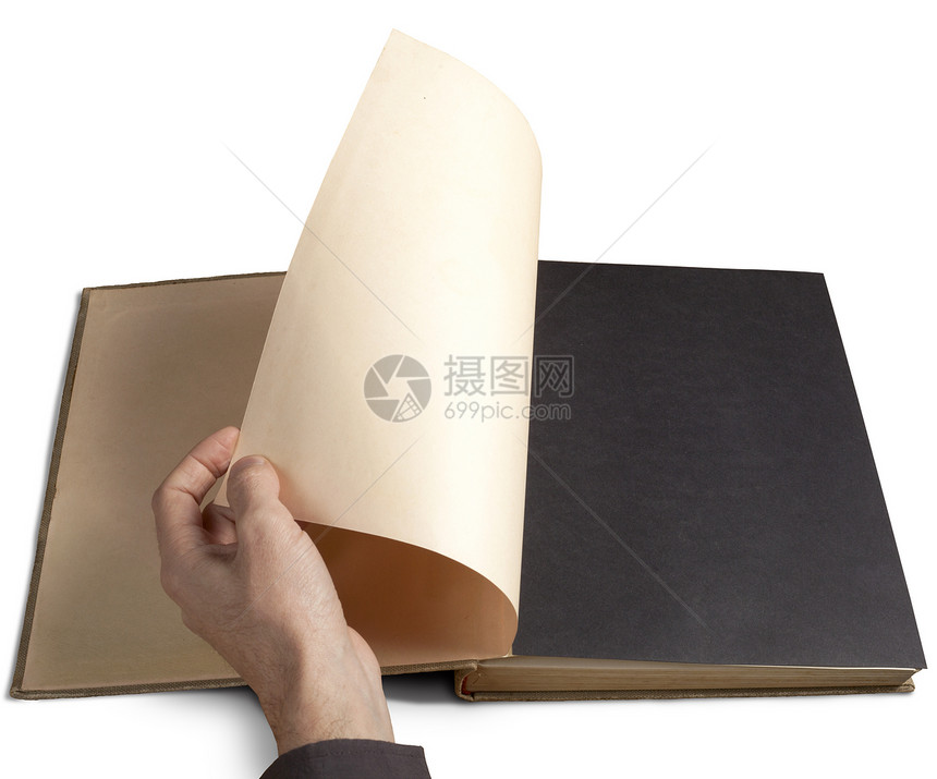 手头翻转页面黑色折叠文档拇指空白展示白色推介会笔记本阅读图片
