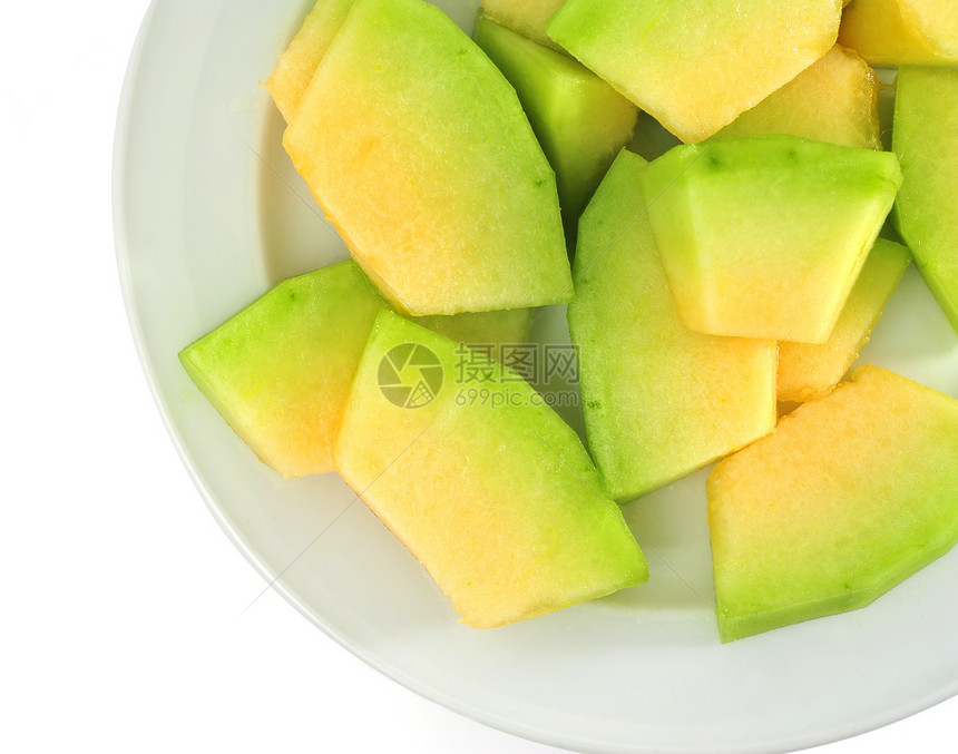 甜瓜蔬菜健康盘子绿色白色橙子黄色水果饮食食物图片
