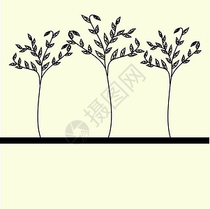 三棵树 矢量插图圆圈采摘黑色药品文化叶子邀请函季节乡村卡片背景图片