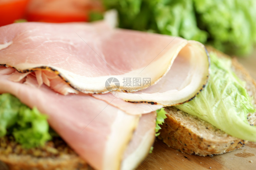 Ham Salad三明治小吃沙拉播种火腿棕色卷曲食物图片