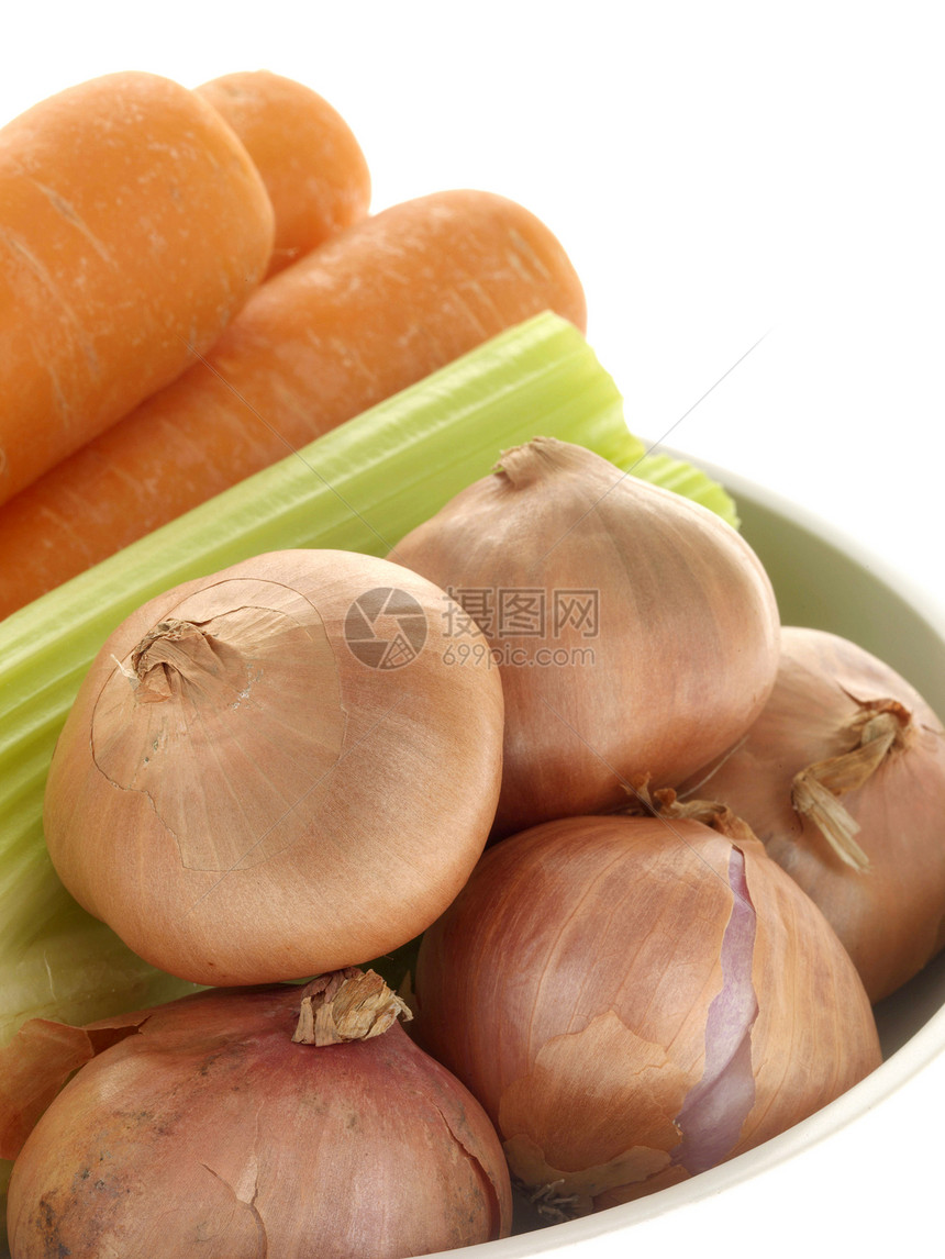 原始蔬菜碗白色洋葱青葱芹菜食物图片