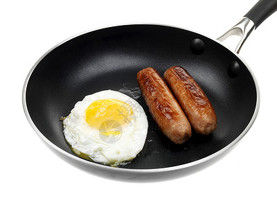 香肠和鸡蛋平底锅猪肉油炸烹饪食物背景图片