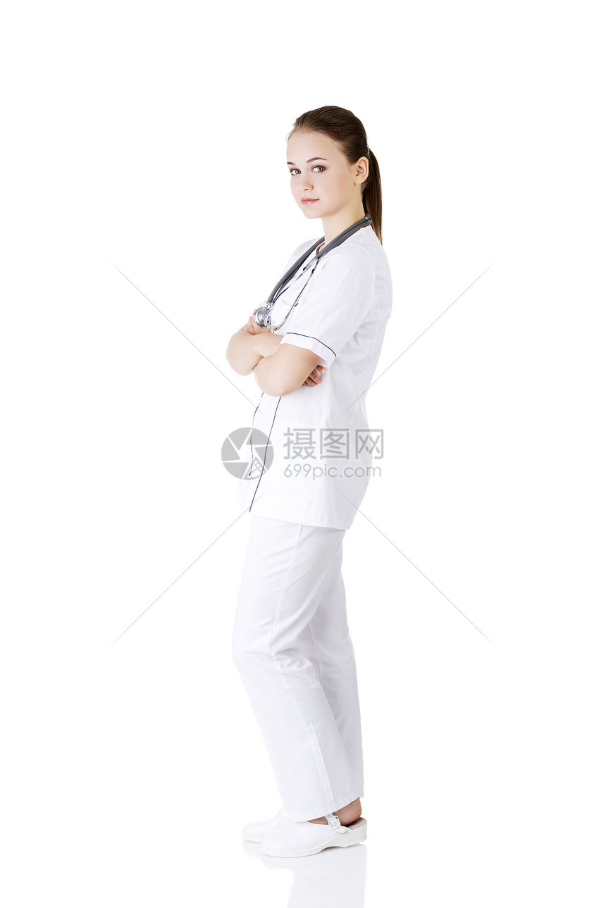 护士或年轻的医生站在微笑女士眼镜外套成人从业者帮助顾问学生专家诊所图片