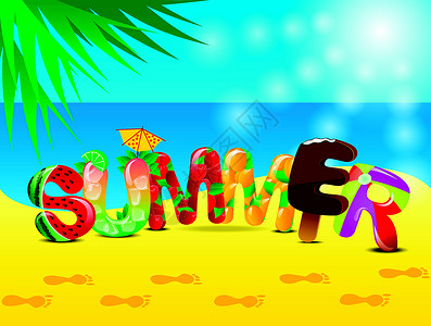 夏季文本海滩字母闲暇乐趣旅行阳光活动季节气候旅游背景图片